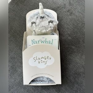 Slumberkins Narwhal Snuggler in silver with Affirmation Card